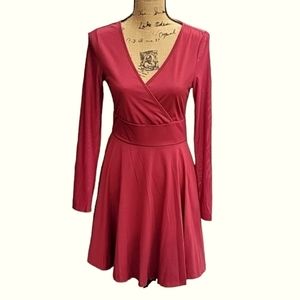 NEW Women's Jersey Wrap Skater Dress with Sheer Sleeves